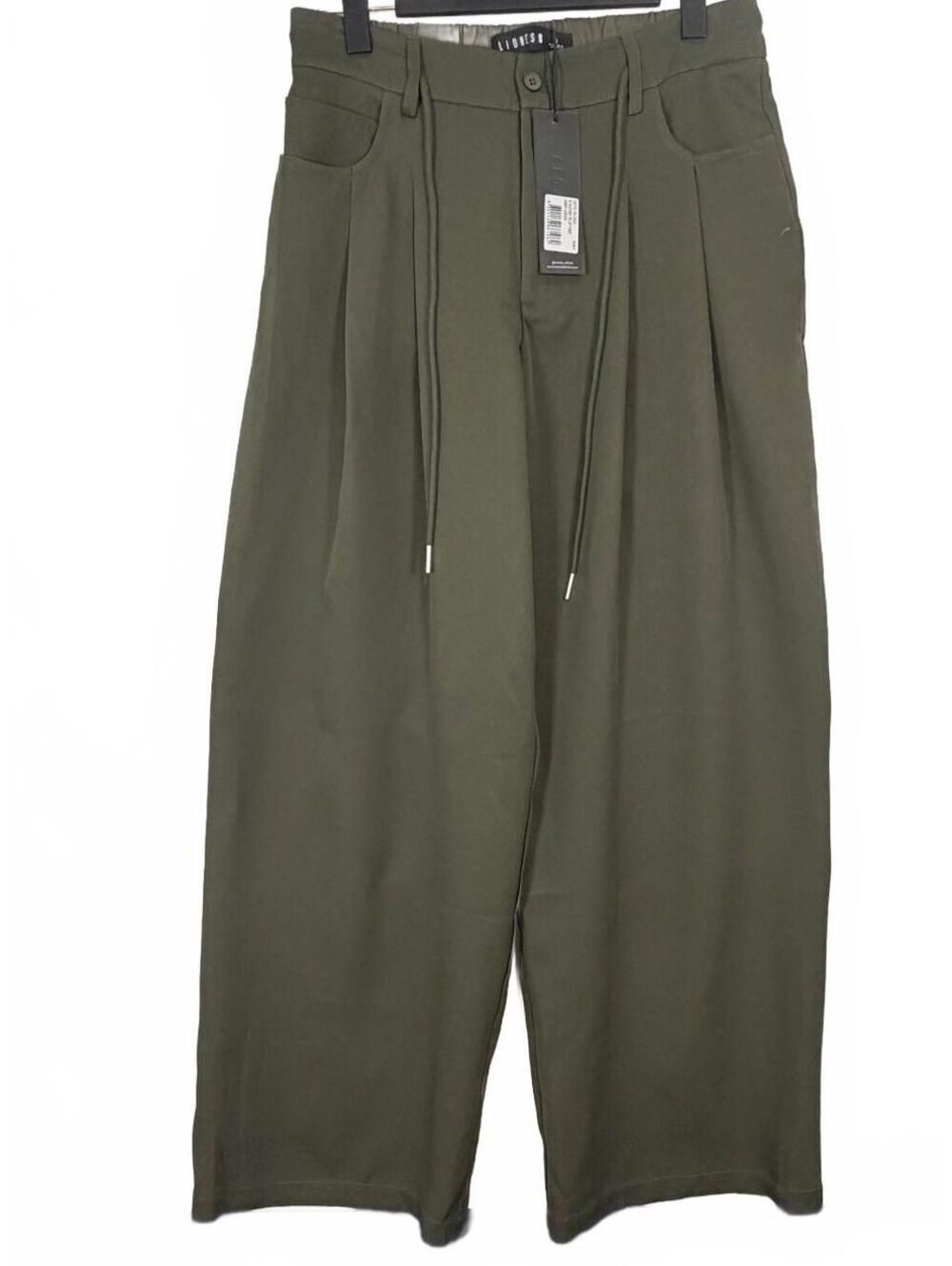 Lioness Slouched Tie Up Pleated Wide Leg Trousers Army Green NWT Size Small